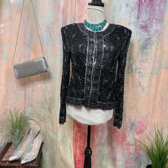 πCote d' Azur Stunning Elegant Evening Richly Beaded Silk Jacket - Picture 1 of 14